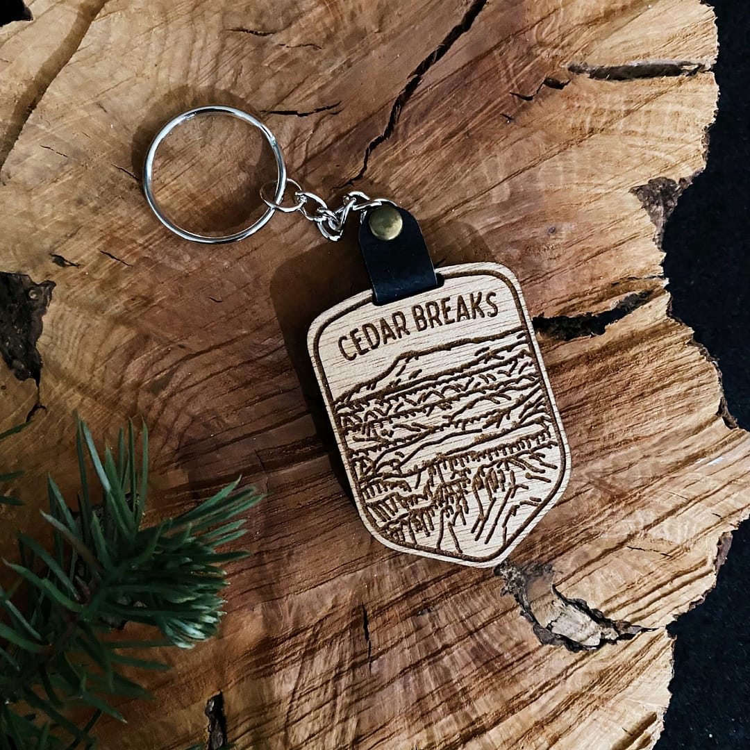 Cedar Breaks Wood Keychain w/ Brass Rivet and Leatherette – Alpenglow Manor